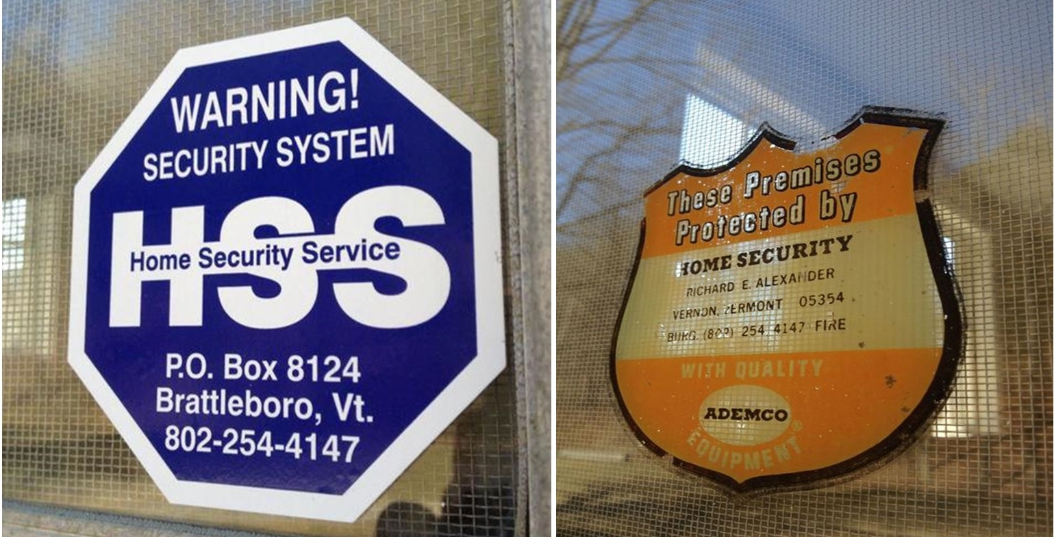 Home Security Services’ window decal they use today and one of their originals from the 70’s.