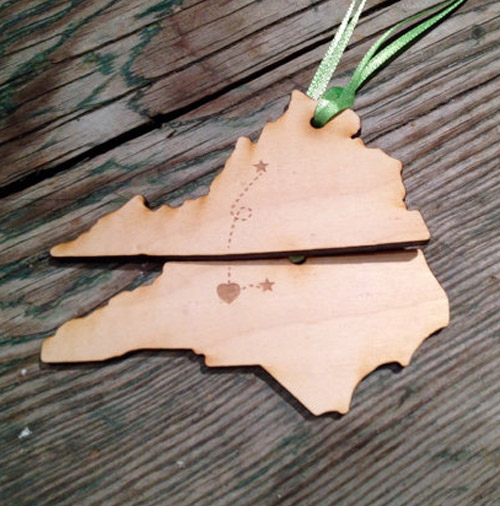Simply Gifted: Custom state ornament pair by L2 Creative.