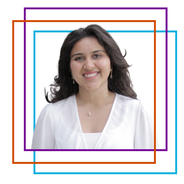 headshot of Aleeyaa with colorful squares as a frame