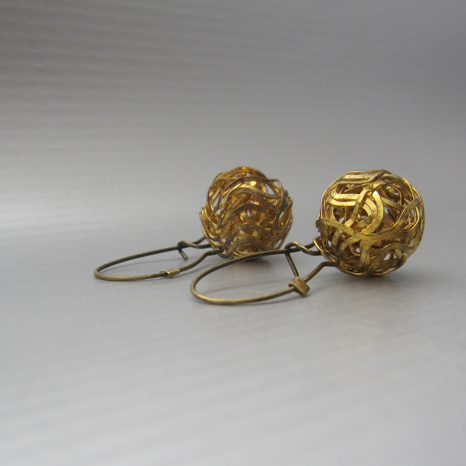  nido di fieno earrings in reclaimed bronze and brass (1.5 in in length) 