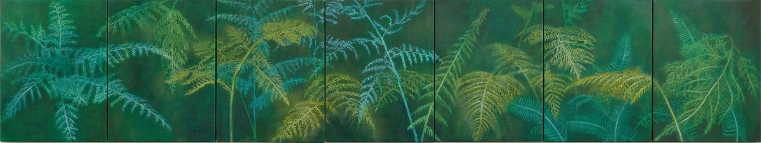 Jennifer Keeler-Milne Rainforest 2022 (Mt Wilson), oil on linen canvas 41x217cm (7 panels).jpeg