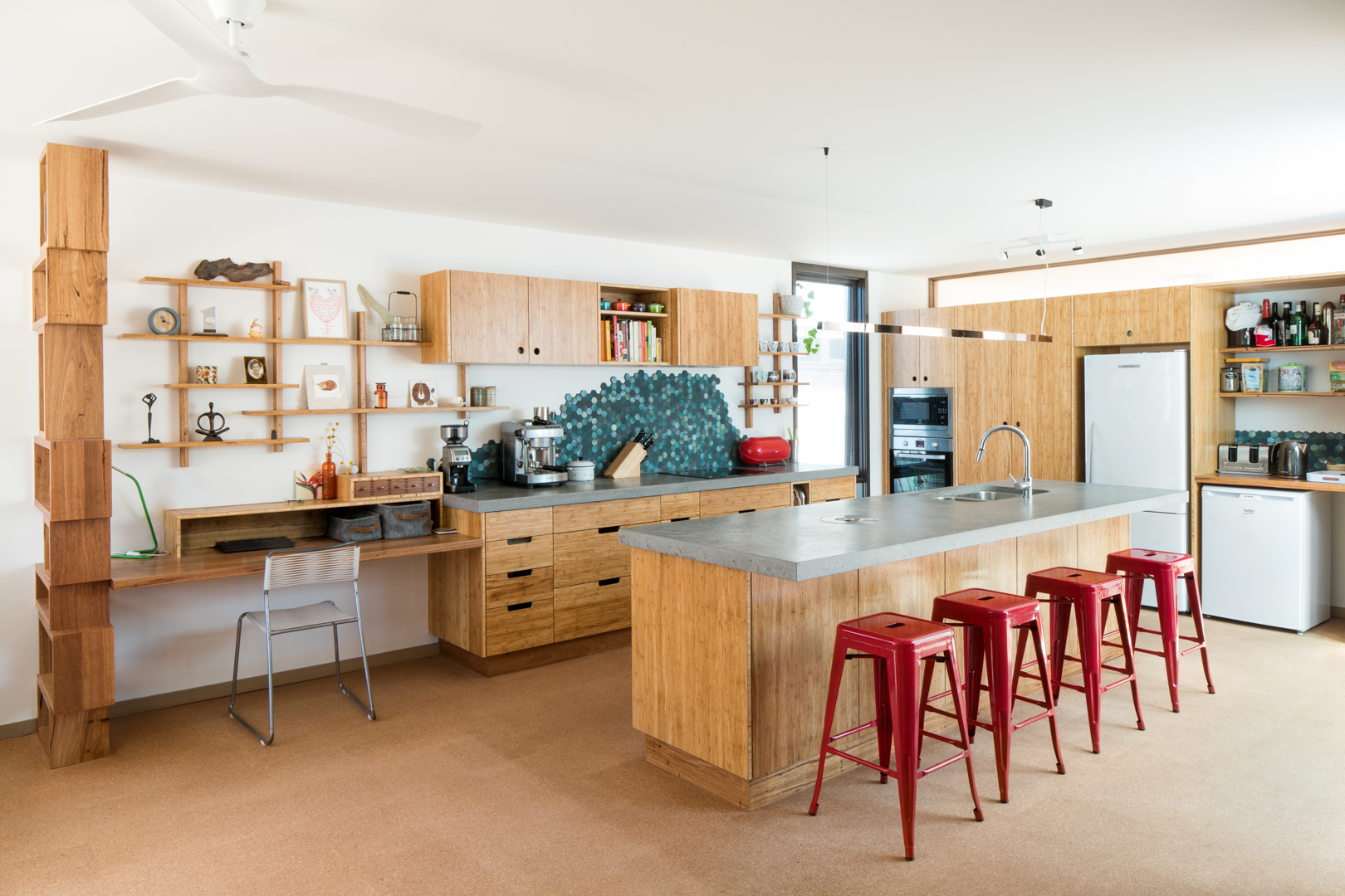  Joinery By Select Custom Joinery: Custom Kitchen with Sustainable materials and finishes including; Reclaimed Hardwood Shelving, plywood and bamboo cabinets with Natural Oil finishes.  Photography by Charlie Kinross 