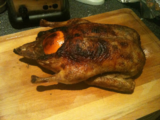 Roast Duck ready to be served with plum gumbo
