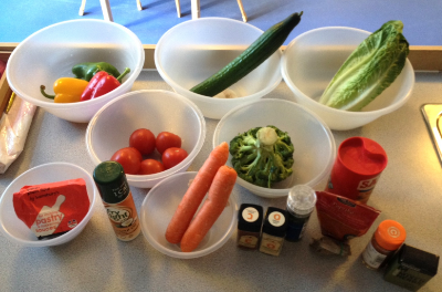 Our ingredients for our salad and blackened vegetables