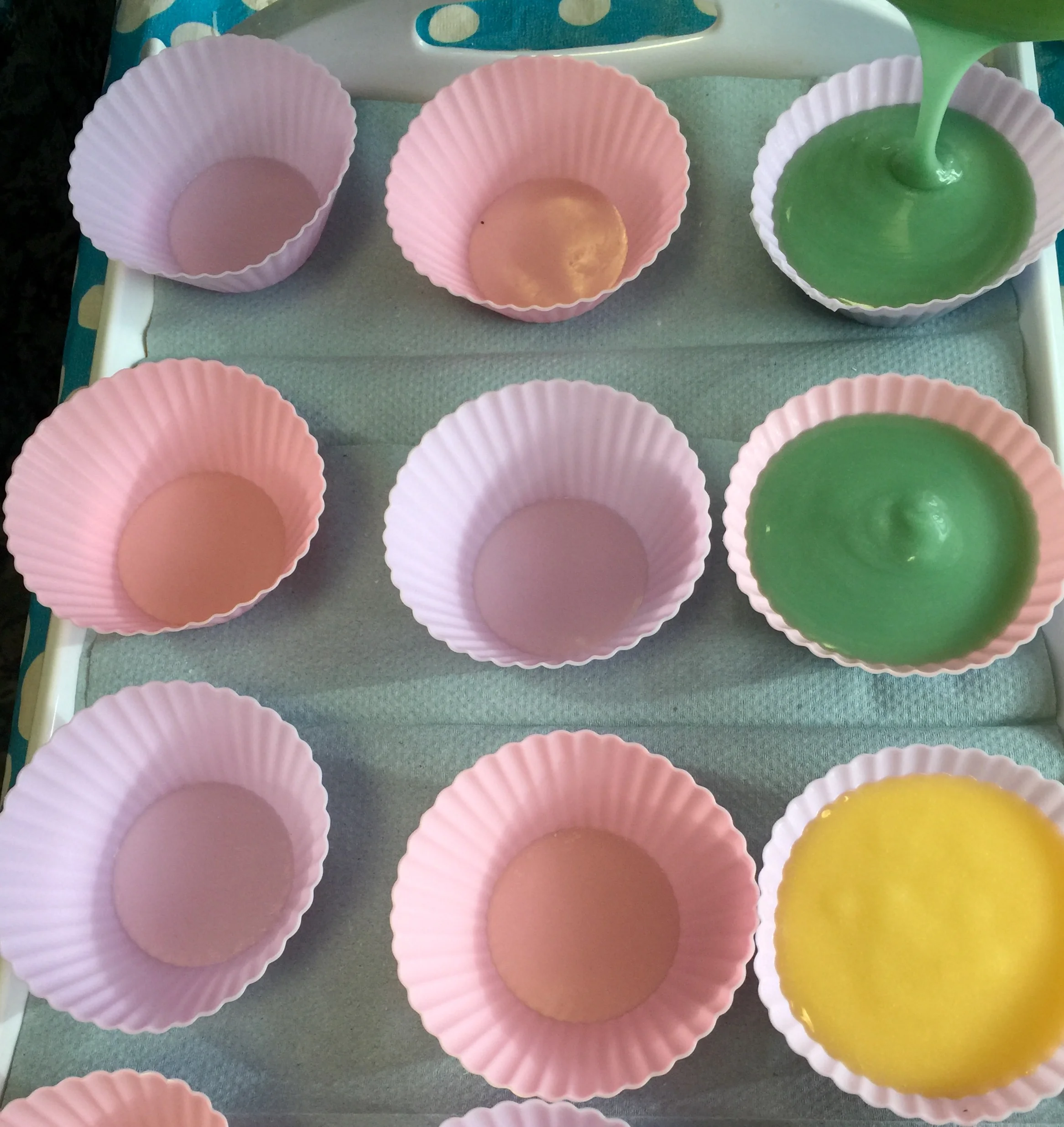 Soaps from week 2 with yellow and green dyes