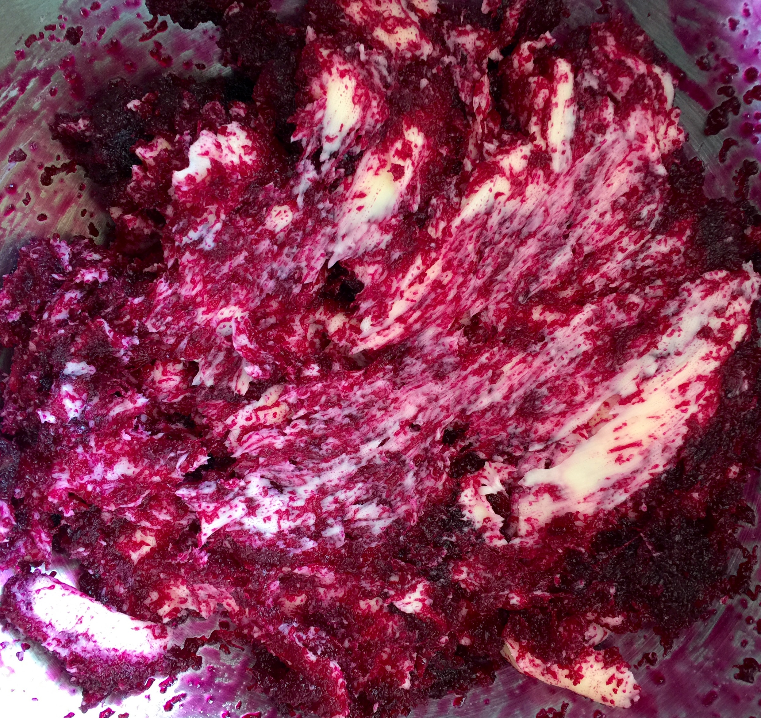 creaming the beetroot jam and butter