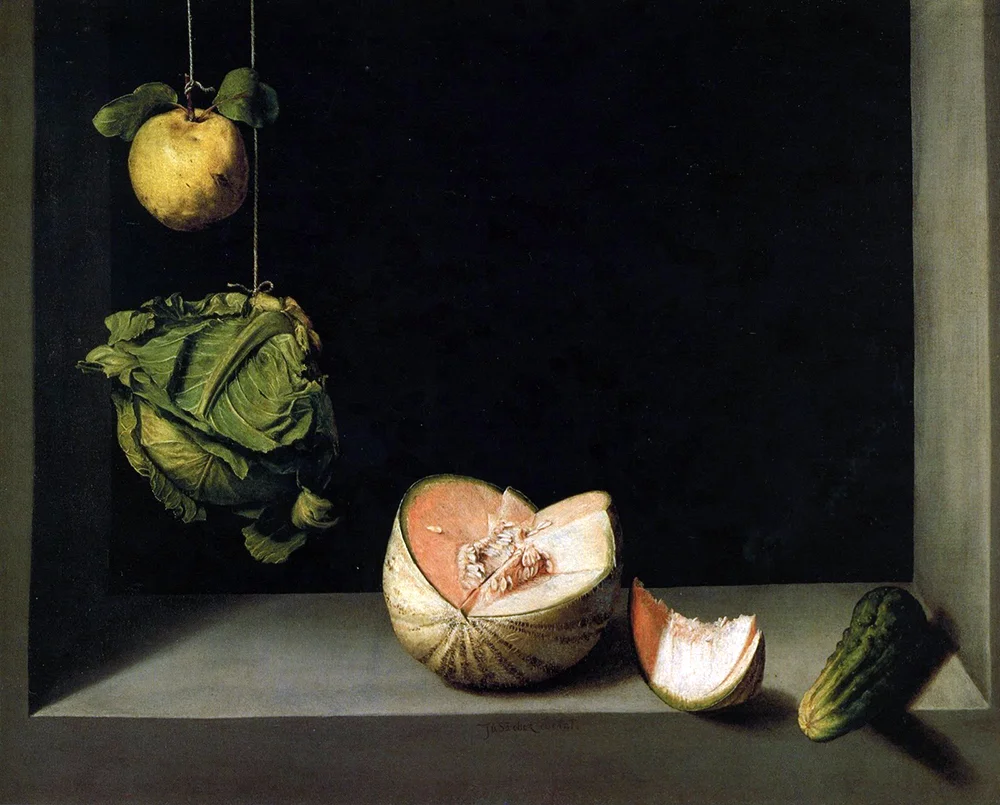 Quince, Cabbage, Melon and Cucumber, c1602 (290 cm x 239 cm), Juan Sanchez Cotan
