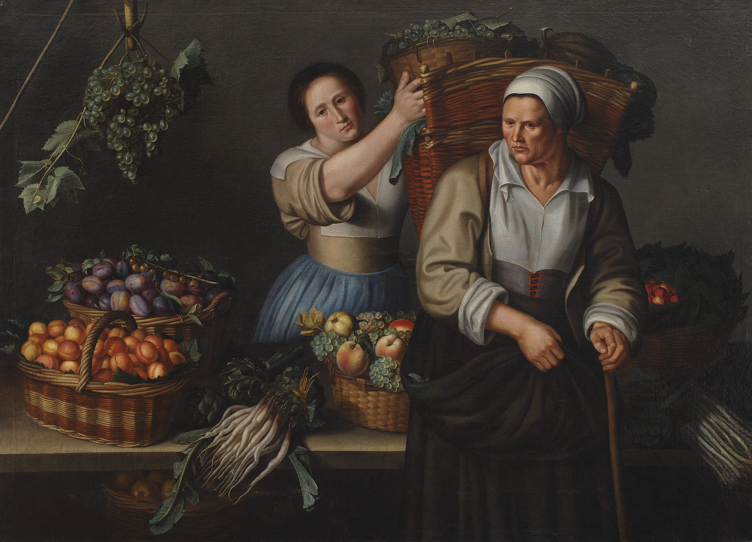 A Market Stall with a Young Woman Giving a Basket of Grapes to an Older Woman, Louise Moillon, c. 1630