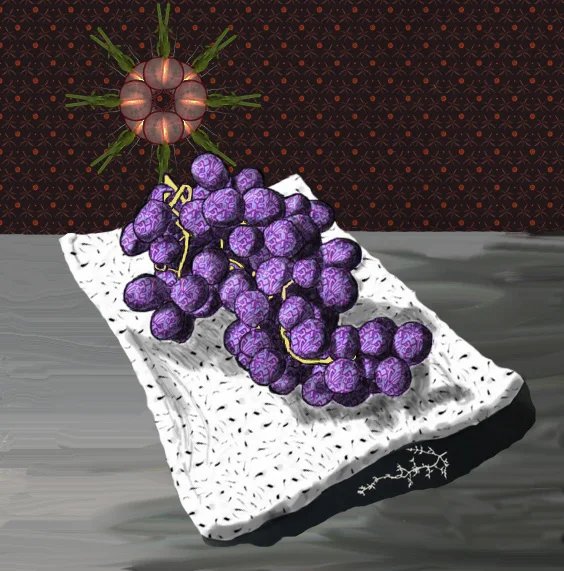 Still Life with Grapes mixed media painting by Smy Goodness - Emmerline Smy c. 2016