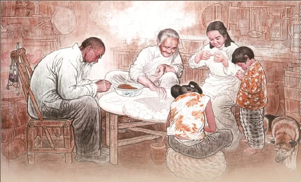 All hands on decks - dumpling making is a family affair