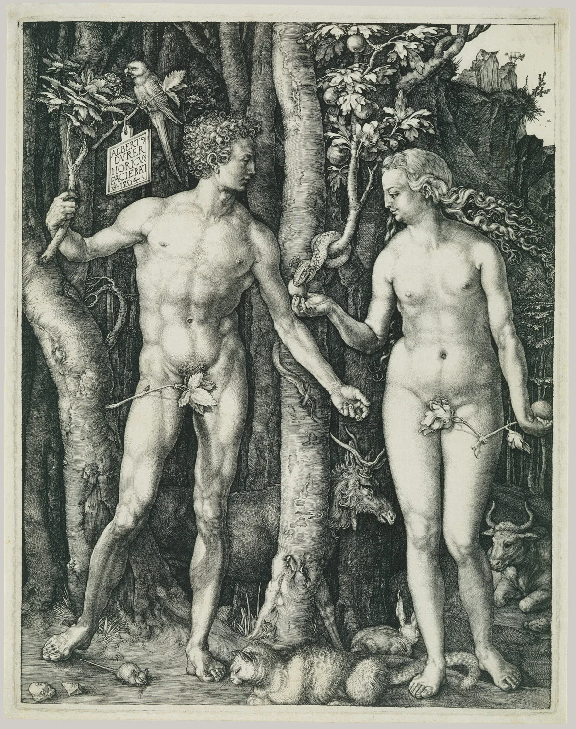 Albrecht Dürer Adam and Eve engraved print, c 1504