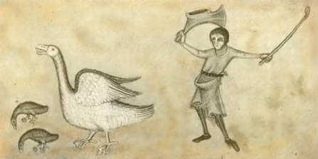 Medieval illustration of goose driving