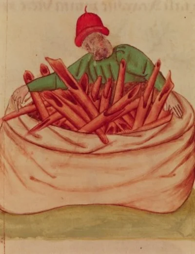 Cinnamon Merchant, from 'Tractatus de Herbis' by Dioscorides (vellum), Italian School, (15th century) / Biblioteca Estense, Modena