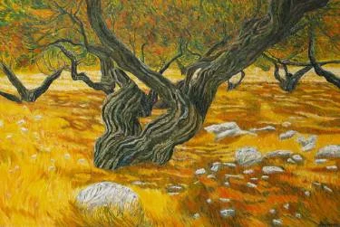 Lentisco (Mastic tree) by Elisabetta Duminuco (born Venice 1963 -) (IG: duminucoelisabetta ) from Saatchi Art Oil on canvas 70 x 120 x 6 cm (27.6 x 47.2 x 2.4 in)