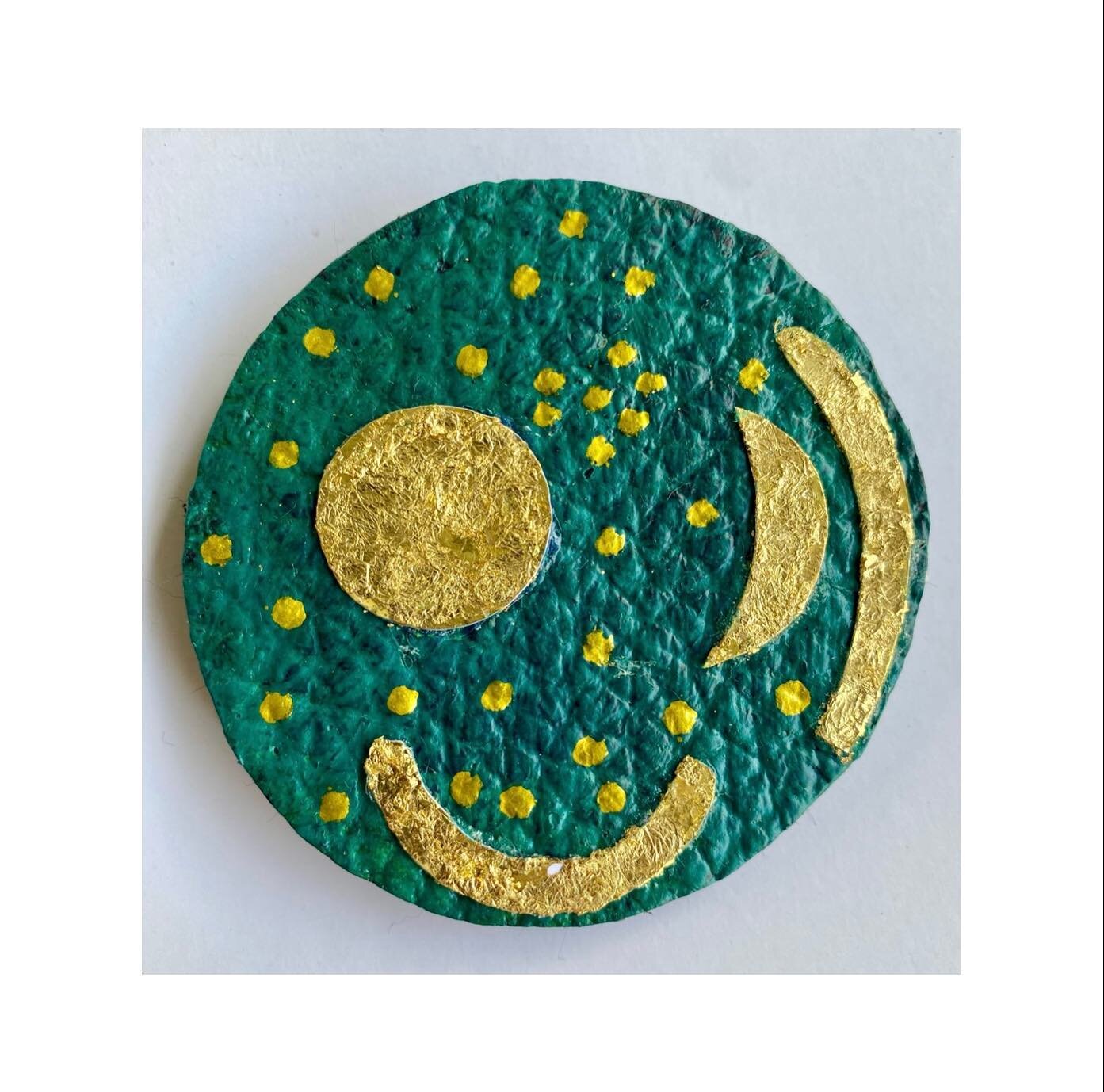 I&rsquo;m thrilled to be running a &lsquo;Make your own Nebra Sky Disc brooch&rsquo; workshop tonight at the @britishmuseum Solstice Late&hellip;here&rsquo;s one I made earlier! Come along on a first-come, first-serve basis to celebrate the summer so
