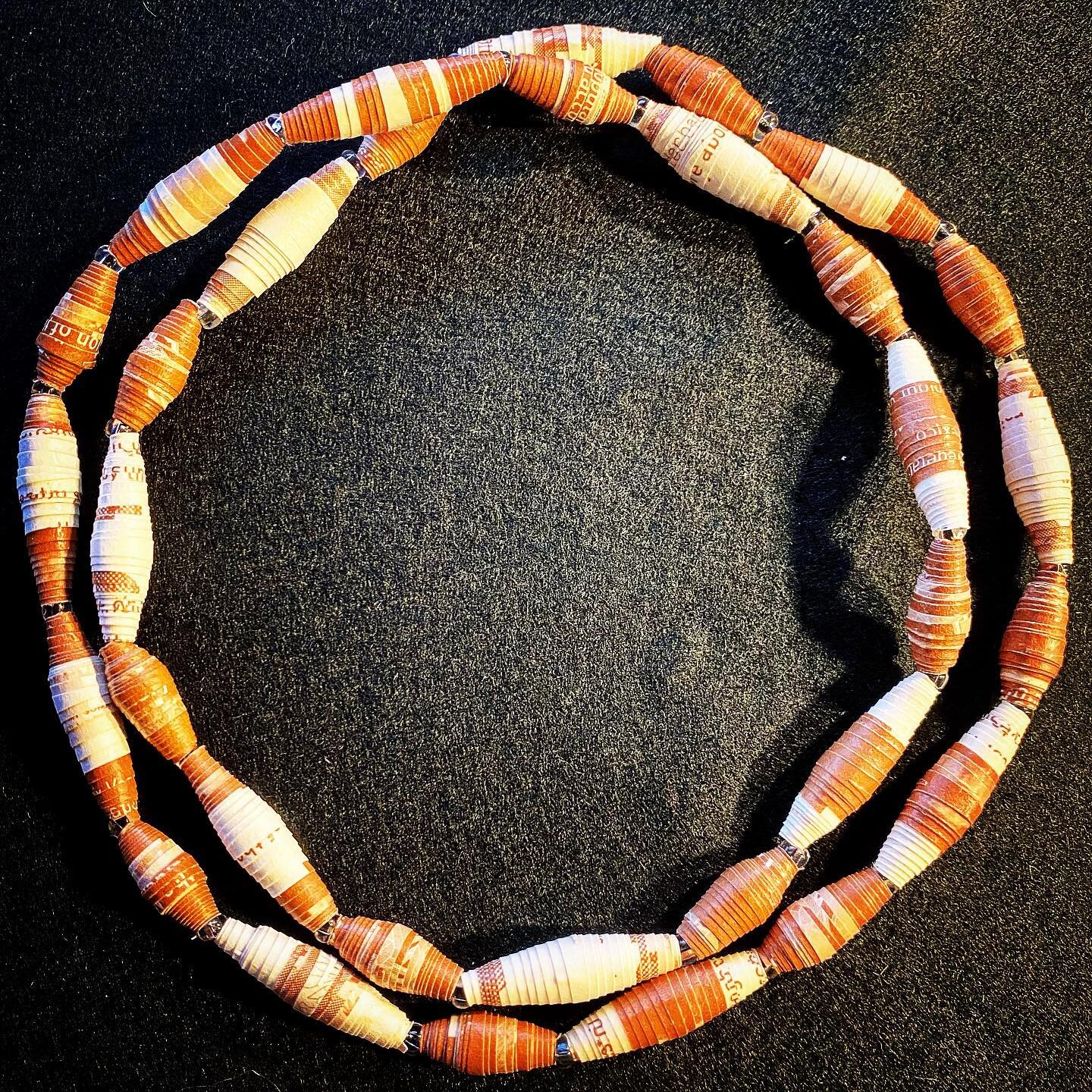 Paper beads I made from the Rooted Beings exhibition catalogue handout at the @wellcomecollection exhibition. I gave this necklace to my Mum. I loved this exhibition so much and can&rsquo;t wait to go back again after reading all the info in the cata
