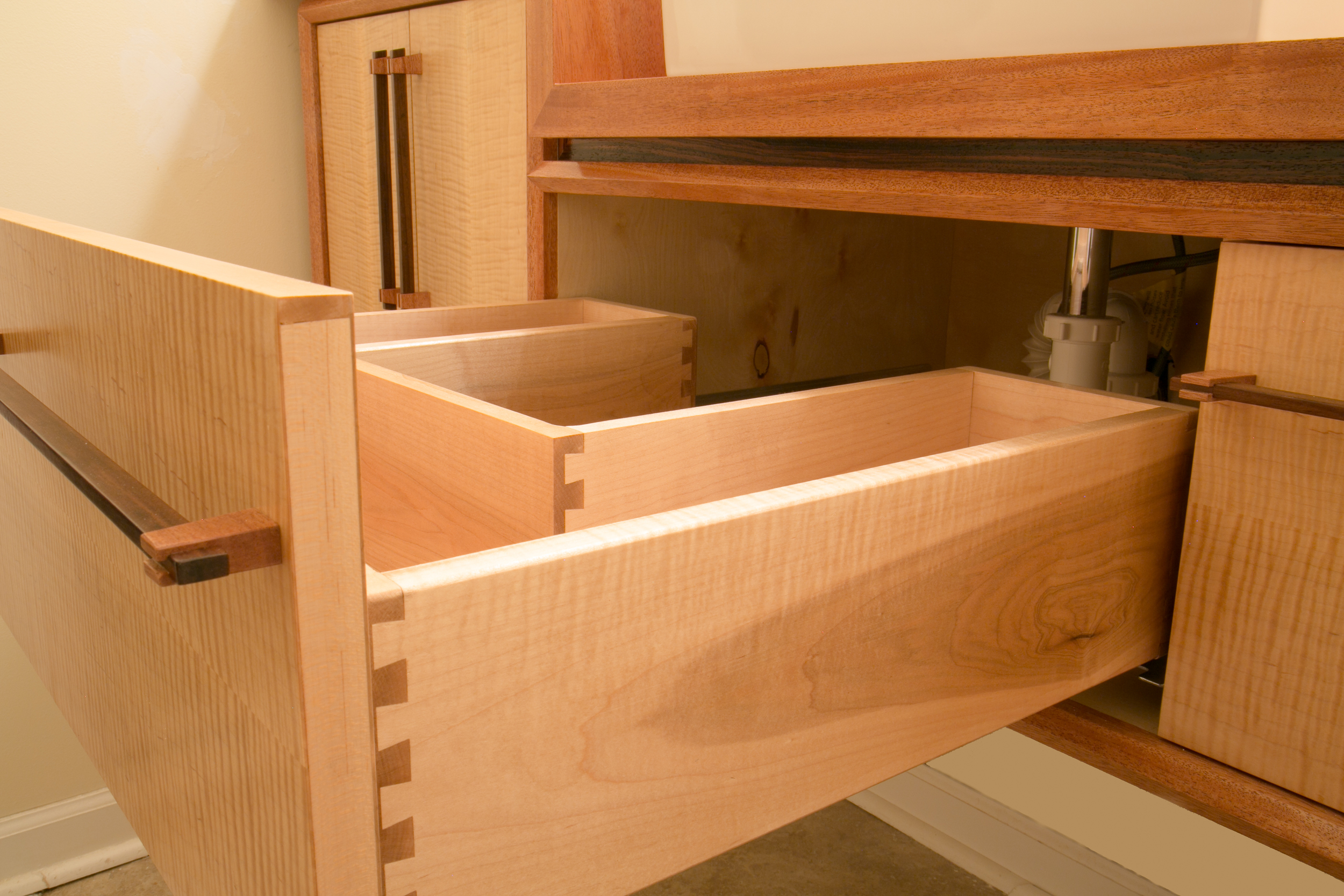 Custom U-shape drawer under sink, bathroom vanity