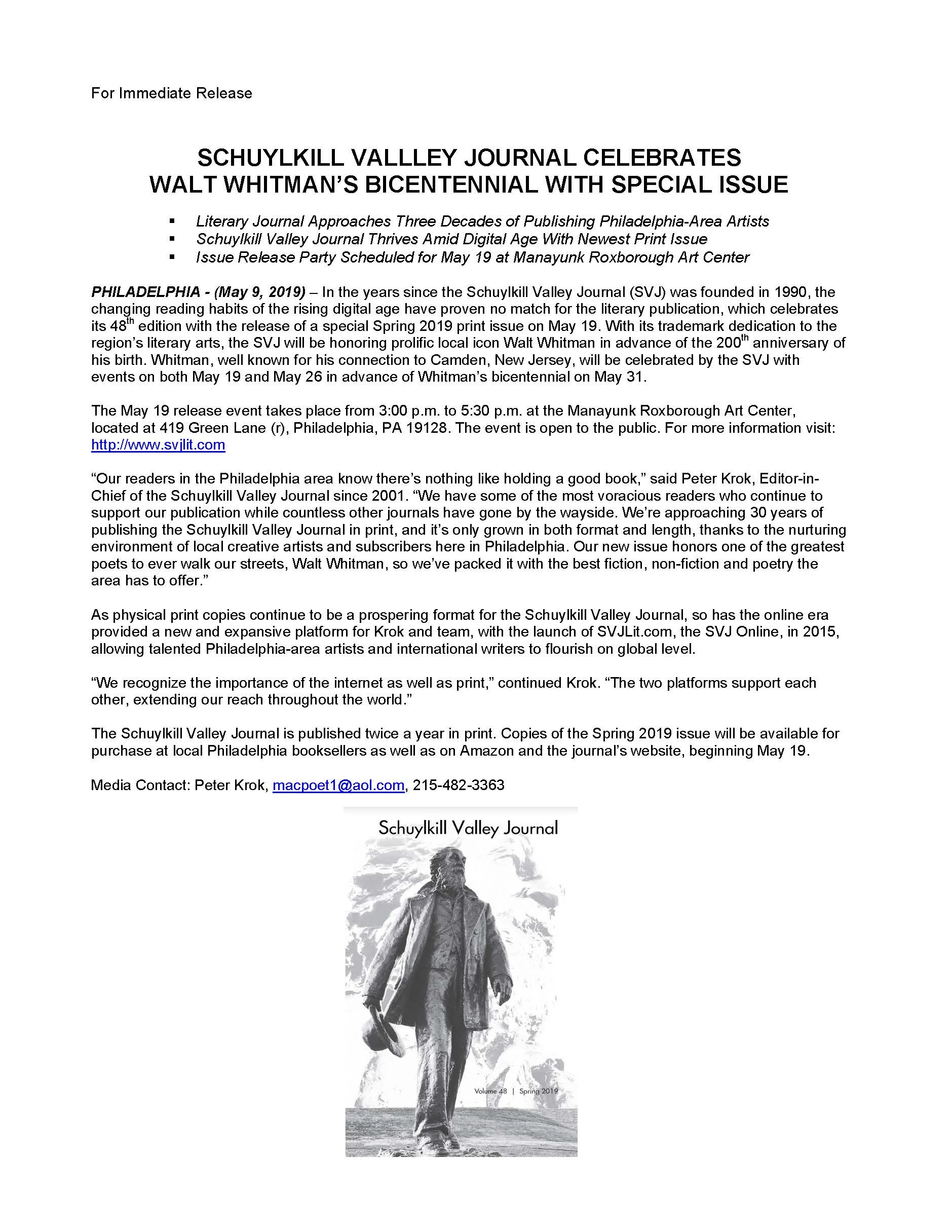 SCHUYLKILL VALLLEY JOURNAL CELEBRATES WALT WHITMANS BICENTENNIAL WITH SPECIAL ISSUE.jpg