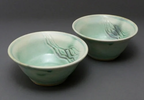 2 Green Wave Dip Bowls