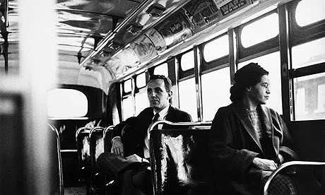 Rosa Parks in the Montgomery Bus Boycott, 1955.