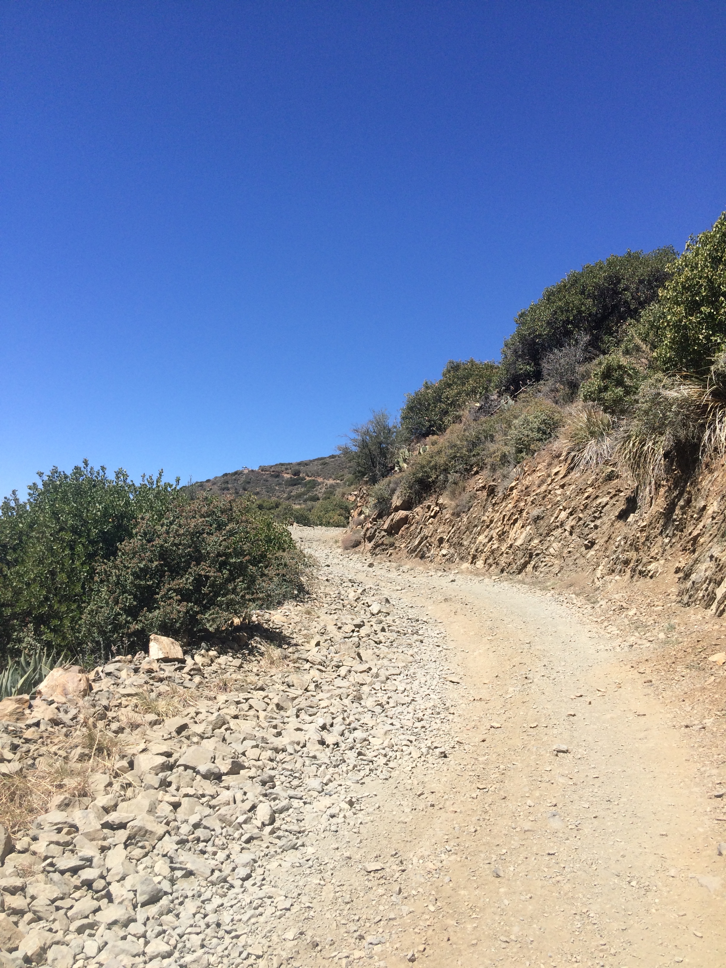 It only looks like a shadow from here, but there really is an aid station up there!