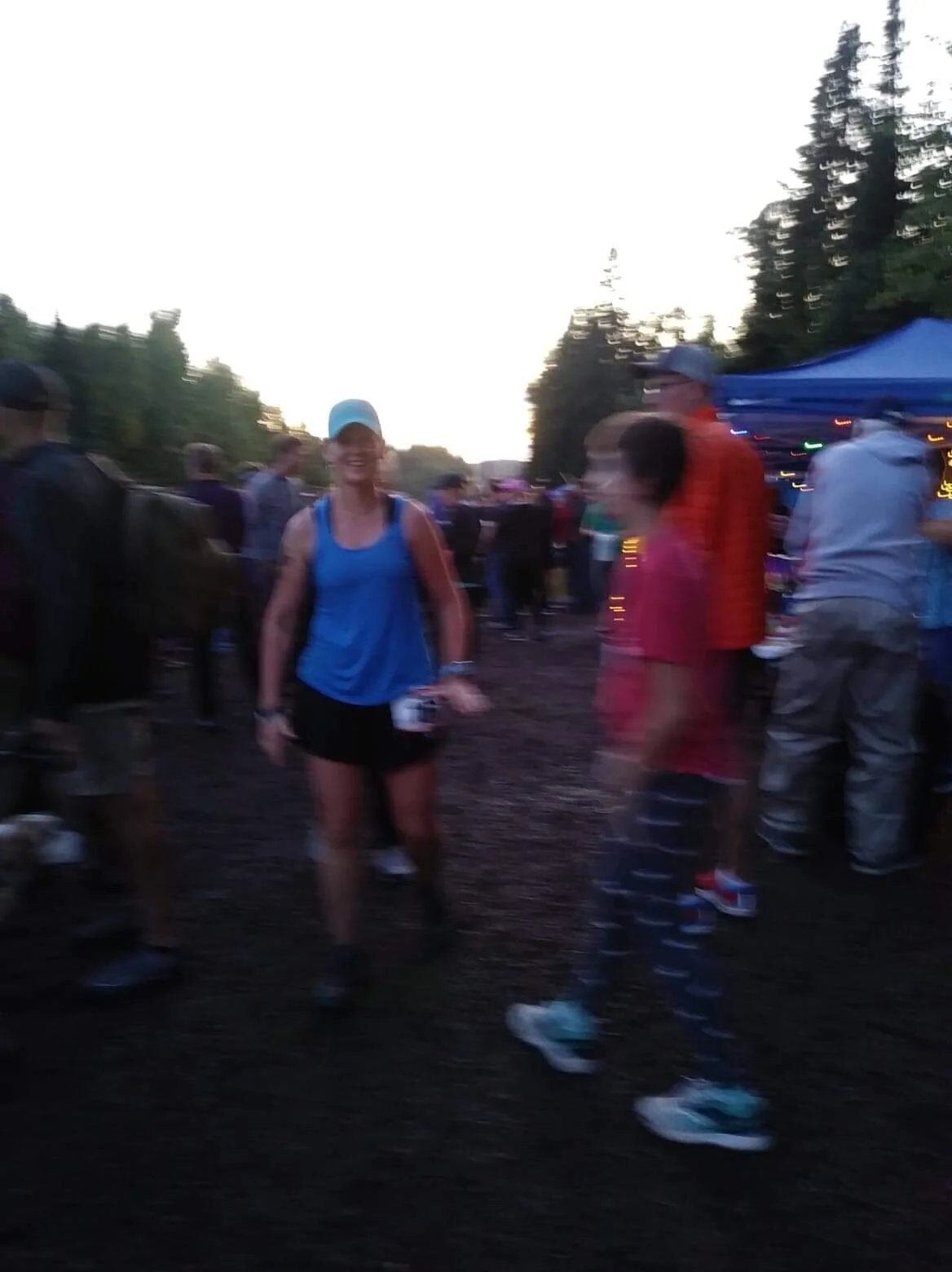 Coming into County Road 6 aid station as the sun sets on the first day.