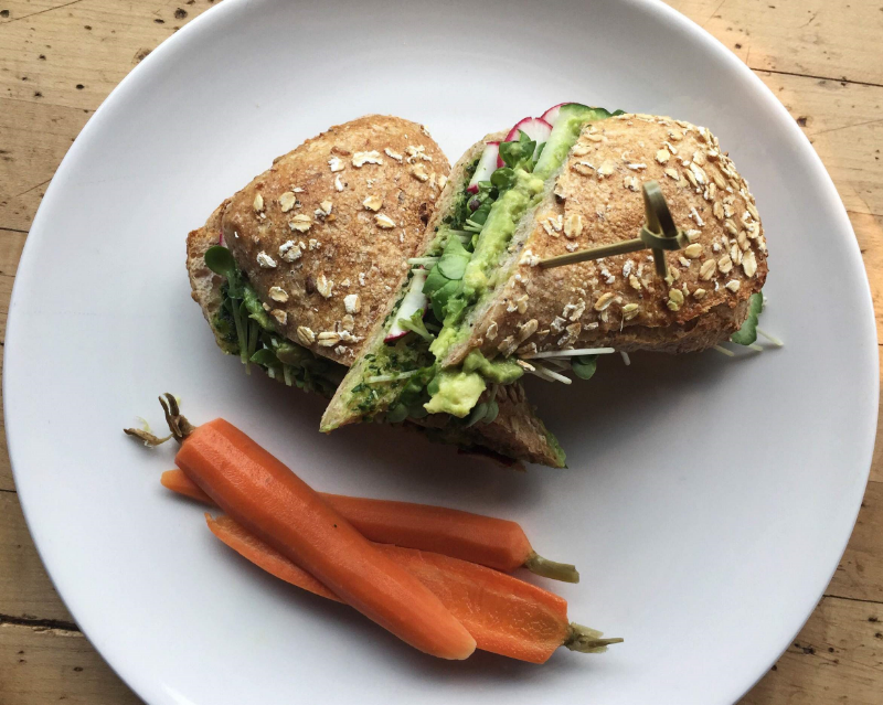 The Avocado & Sprouts sandwich, a refreshing breakfast sandwich