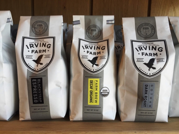 Bags of whole beans for sale at the Kingston cafe
