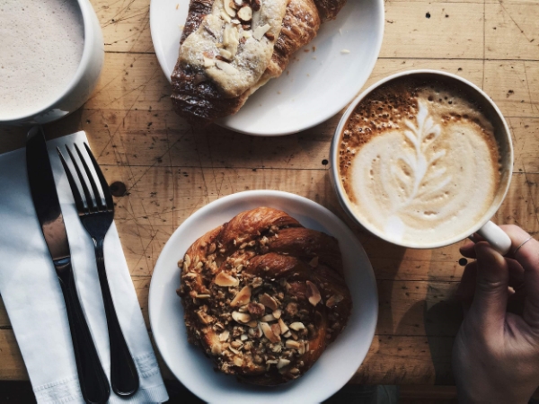 The Blackstrap Espresso in a latte paired with our Fruit & Nut Danish