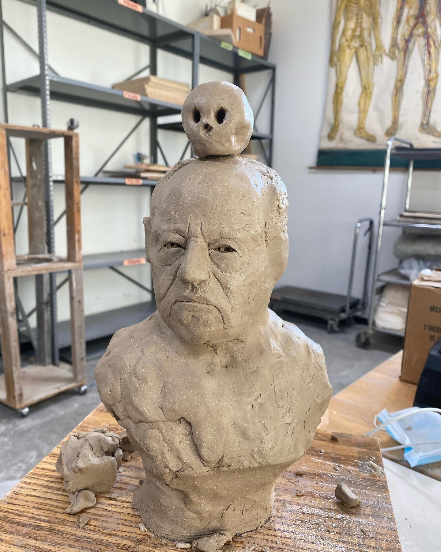 A rough start to my #wernerherzog portrait I&rsquo;ve been demoing for my sculpture class @harvardceramics . I&rsquo;m not a big celebrity portrait person but this dude has been fun. 
#ceramics #portrait #portraitsculpture #ceramicsculpture