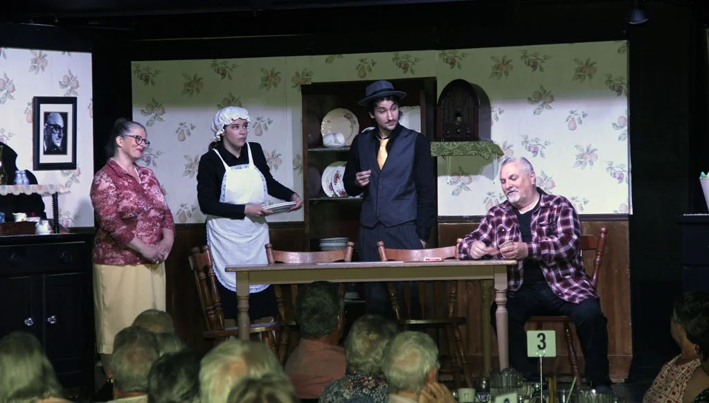  Some of the cast from At Your Service include, from left: Terri Swain as Mrs. Ryan, Erin Elliott as Frances, Kyle Saunders as Mr. Tobin, and Randy Crane as Mr. Ryan. The dinner theatre comedy is playing Thursdays and Fridays at the Southern Shore Folk Arts Building in Ferryland. 
