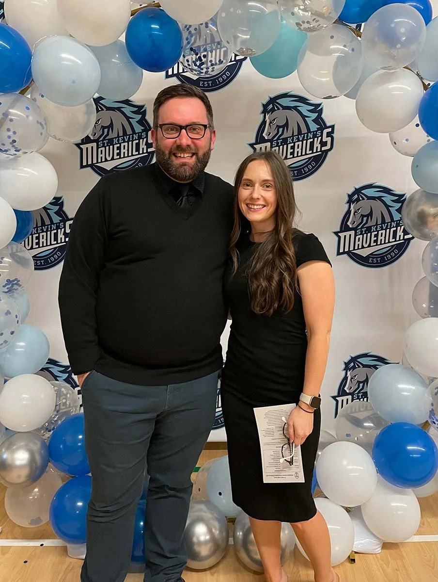  St. Kevin’s High School teacher Greg White (left) was one of nine teachers from across the province to be named a recipient of the 2023 Minister of Educations Award. Caitlin O'Brien, right, nominated White for the award, and three of his students wrote recommendations. Submitted photo. 