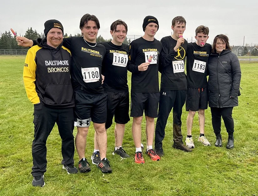  Baltimore School’s cross country team has had a successful year, and placed third in the provincial tournament this fall. From left to right are coach Dale Reddy, and runners Daniel O’ Brien, Logan Perdunn, Landon Reddy, Zachery Ryan, Evan Power, and assistant coach Natalie Normore. Submitted photo 