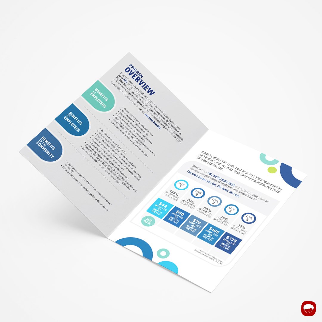 print design - big blue bus - blue to business - b2b - half fold brochure (Copy)