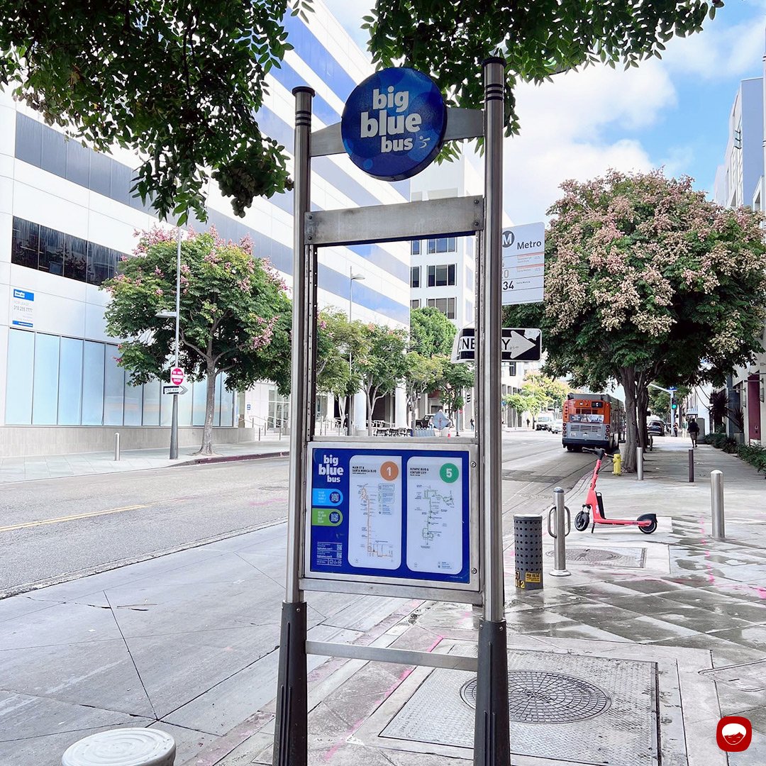 big blue bus - bus stop sign - downtown santa monica