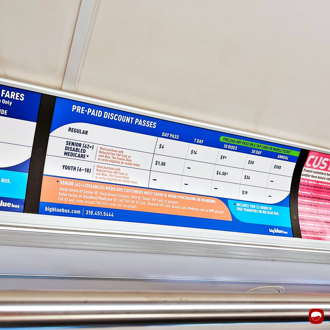 big blue bus - branding - fare price information - interior car card