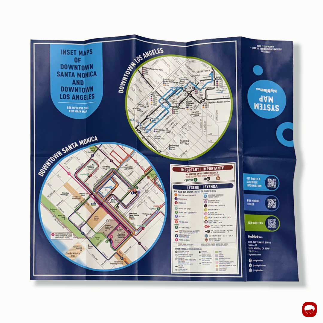 big blue bus - branding - system map - folded map - open