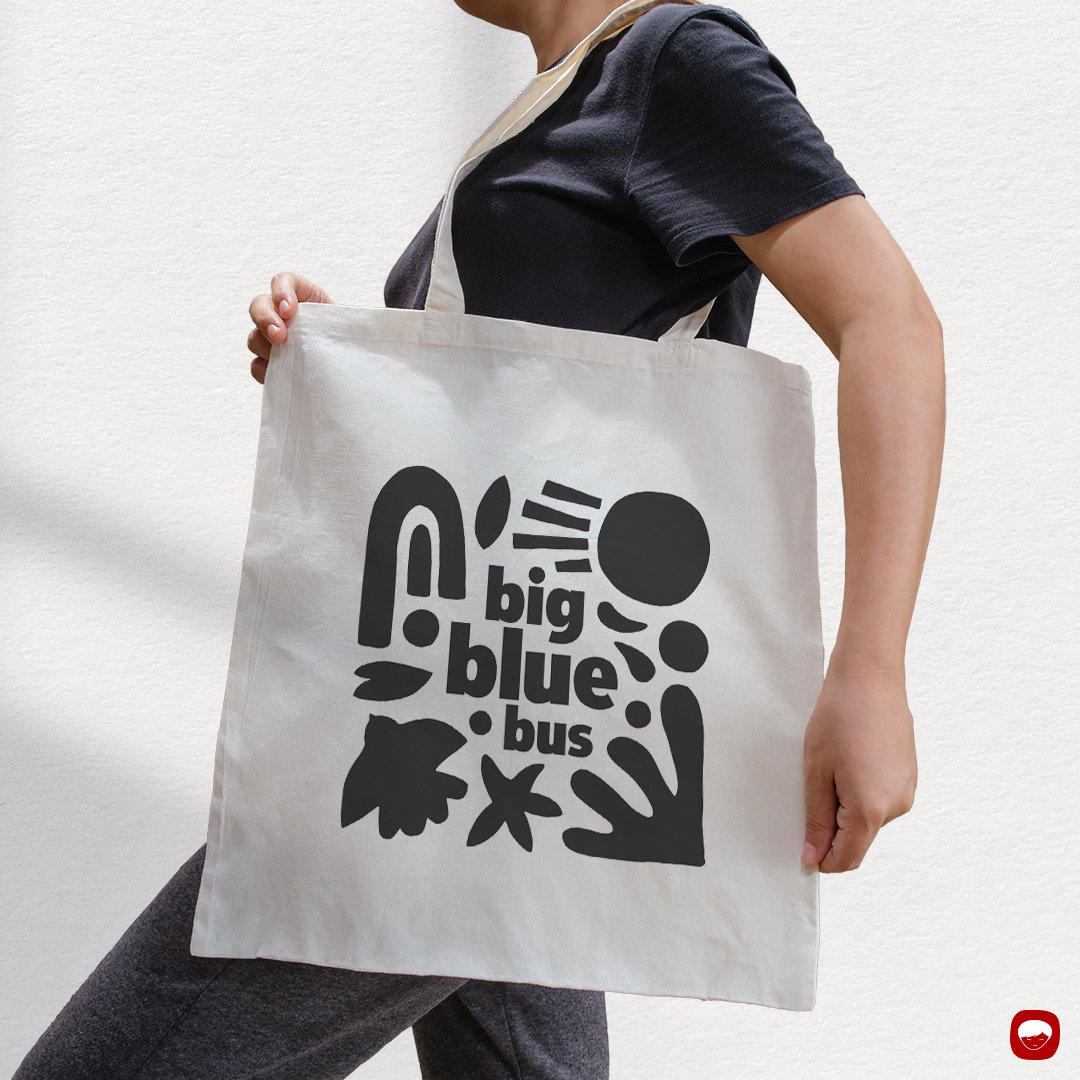 print design - big blue bus - promotional item - tote bag