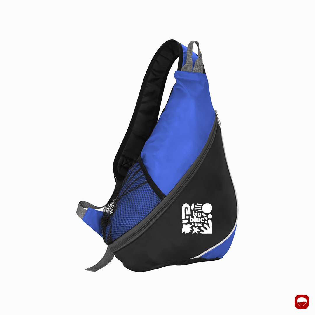 print design - big blue bus - promotional item - sling pack