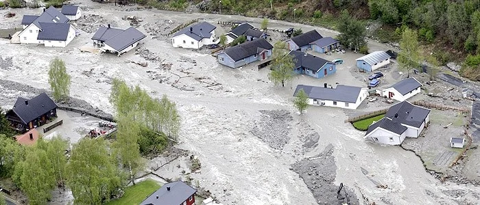 Bilde fra flom i Kvam, Gudbrandsdalen i 2014