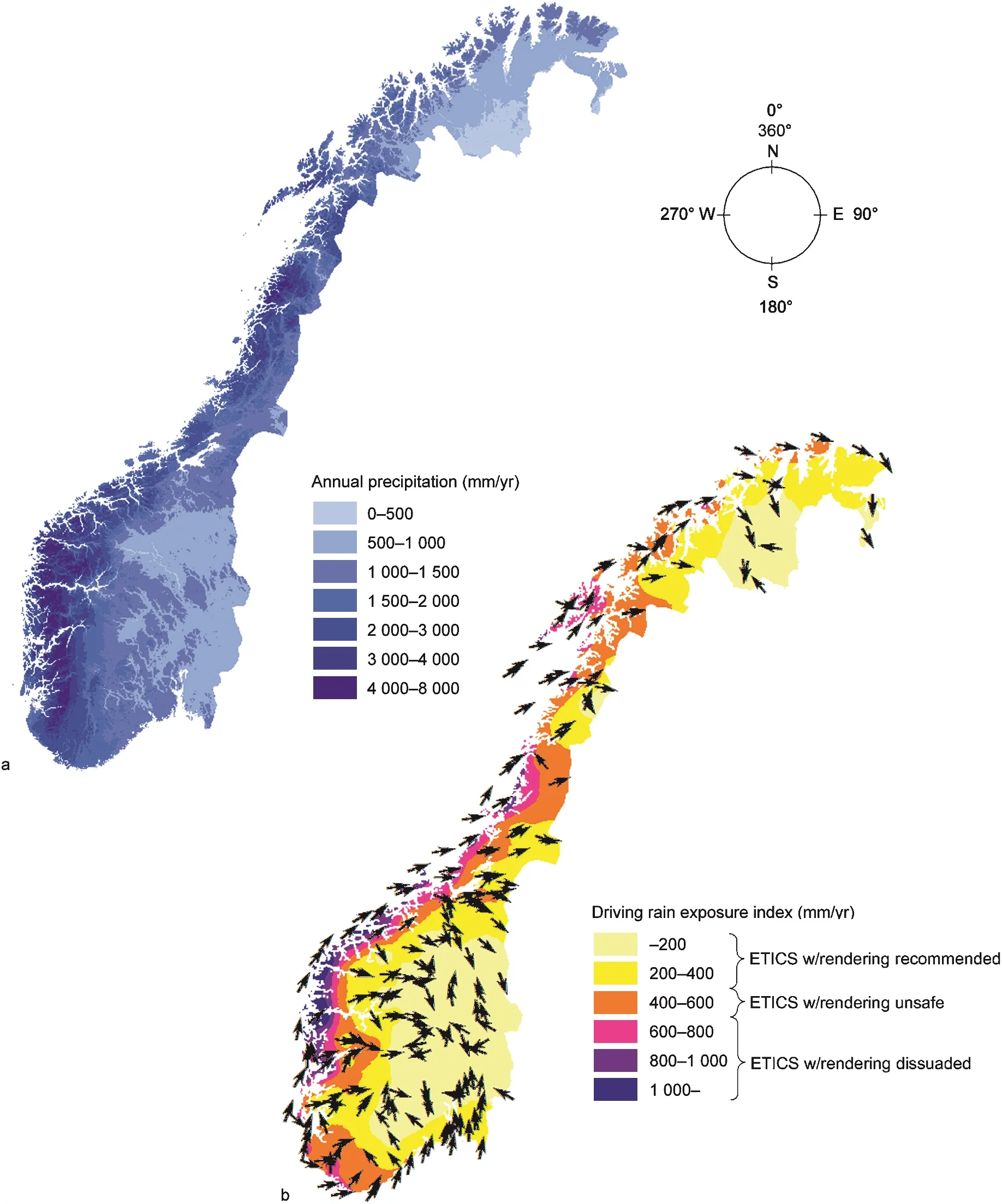 På stadar med stor slagregnpåkjenning er puss på lufta kledning eit tryggare alternativ. Illustrasjon: SFI Klima 2050/SINTEF Byggforsk.