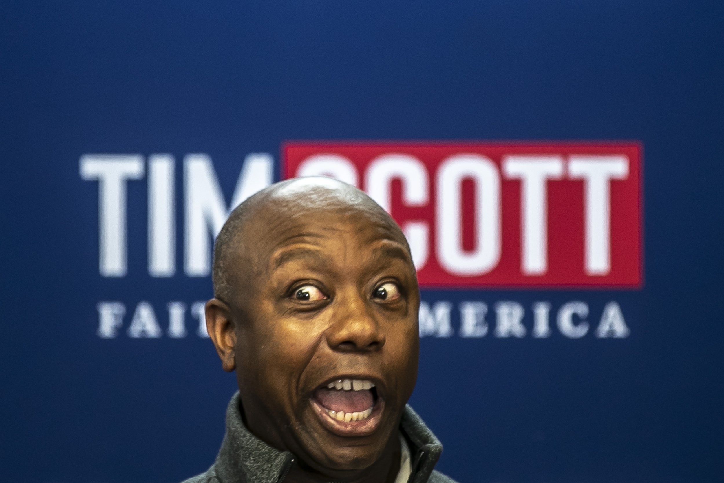  Republican presidential candidate South Carolina Sen. Tim Scott eagerly answers questions from the community during a campaign event on Thursday, Nov. 2, 2023, at Pizza Ranch in Independence, Iowa. 