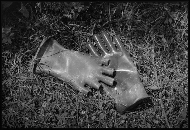 Rubber gloves used by Serb clean up teams who tried to remove bodies from a mass grave near the village of Meja where refugees say they saw hundreds of men executed by Serb paramilitary forces. 