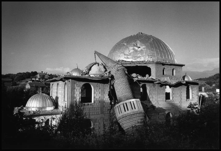 A mosque destroyed by Serb military or paramilitary forces on the road between Prizren and Djakove. Kosovo.