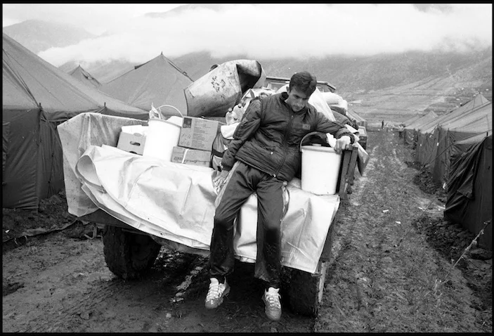 A Kosovar refugee arriving in a camp managed by Medecines-Sans-Frontieres in Kukes, Albania.