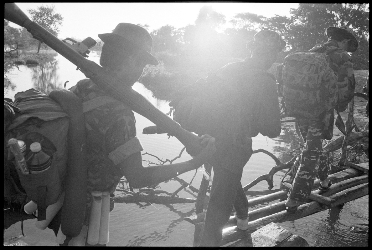  KPNLF soldiers on a long range 6 week mission, Cambodia,&nbsp;1991 