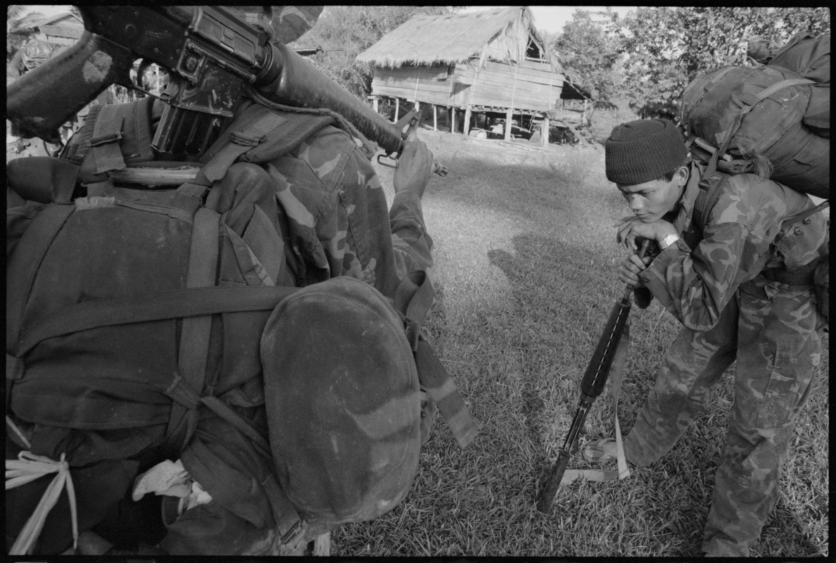  KPNLF soldiers on a long range 6 week mission, Cambodia, 1991 