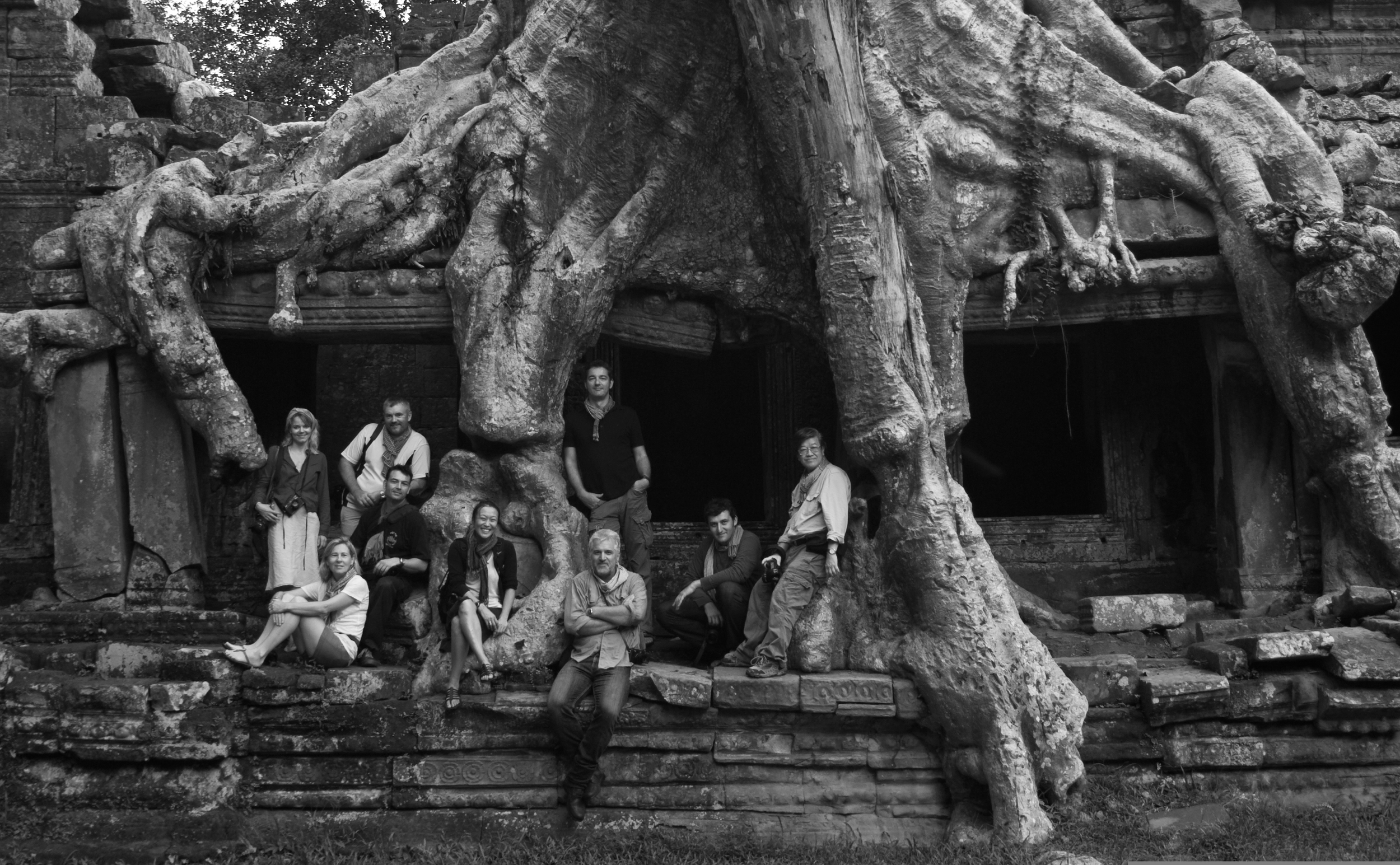 Gary with workshop students in the Angkor temple complex, Siem Reap, Cambodia.