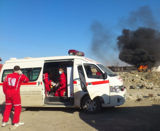 This photo of Syrian Arab Red Crescent first responders was taken in Raqqa. ©SARC – Raqqa