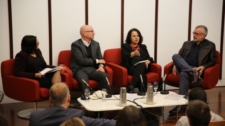 Dr Caroline Fisher, Yves Daccord, Helen Vatsikopoulos and Peter Cave at the War on Words panel event in Canberra